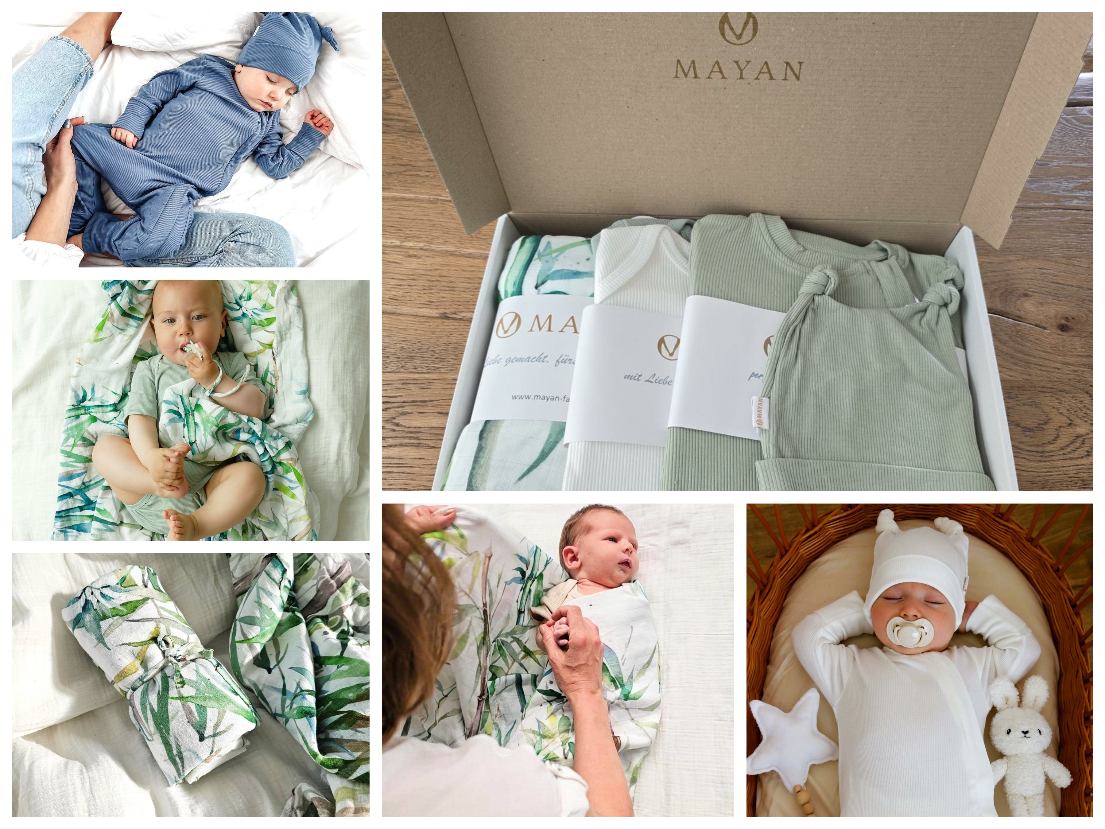 All-In-One SET als GESCHENK verpackt (Romper, Beanie, Body & Musselintuch)